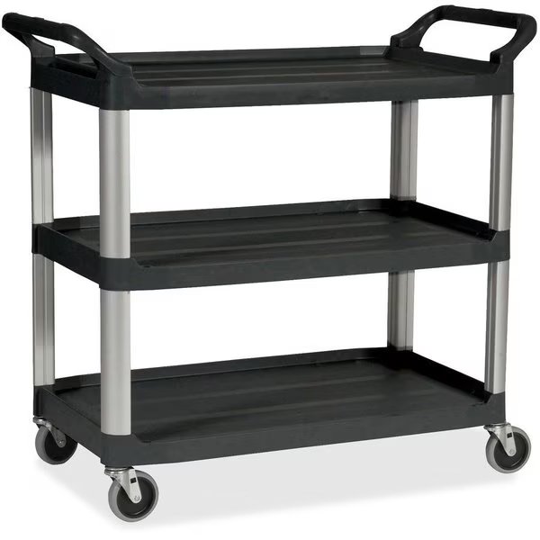 Plastic Economy Cart, 3 Shelves, 200 lb, Rubbermaid Commercial, Mfr#: RCP342488BK